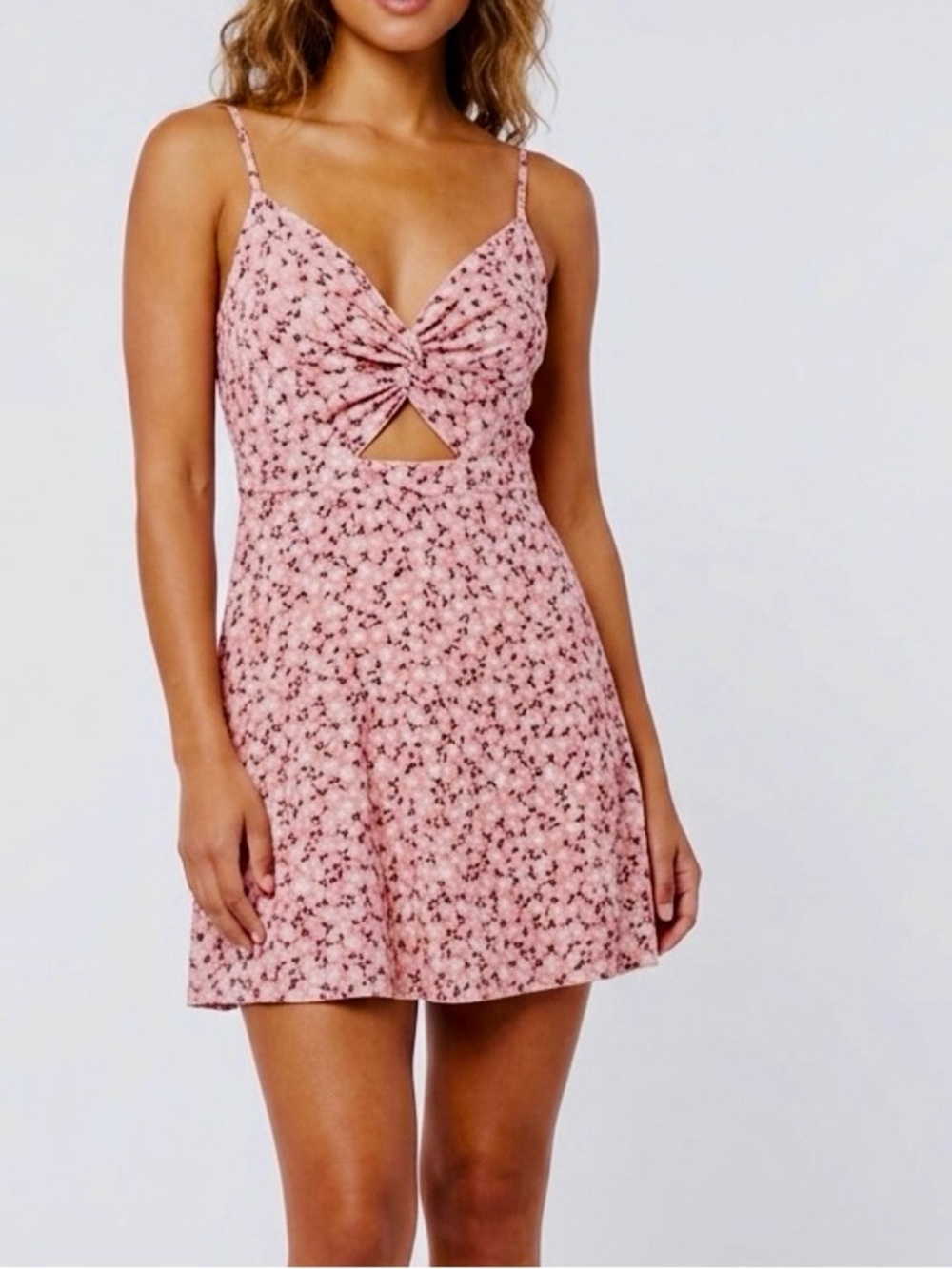 BLUE RAIN Pink Floral Sundress Mini Dress w Twisted Front